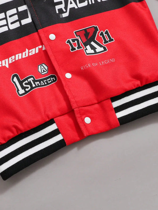 Spring And Autumn Motorcycle Racing Clothing Letter Pattern Printed Red White Black Patchwork Style Trend Outdoor Baby Boy Coat