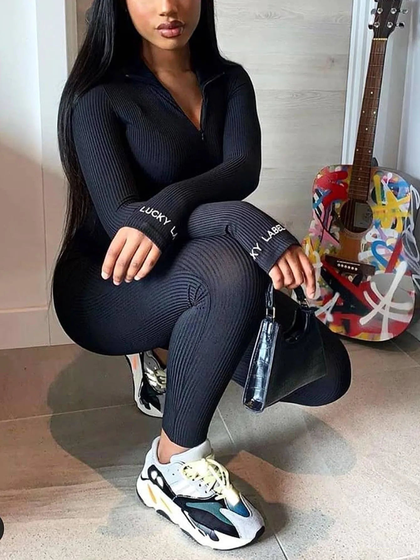 Streetwear White Knitted Sexy Bodycon Lucky Label Jumpsuit Women Overall 2024 Long Sleeve Skinny Rompers Womens Jumpsuit Female
