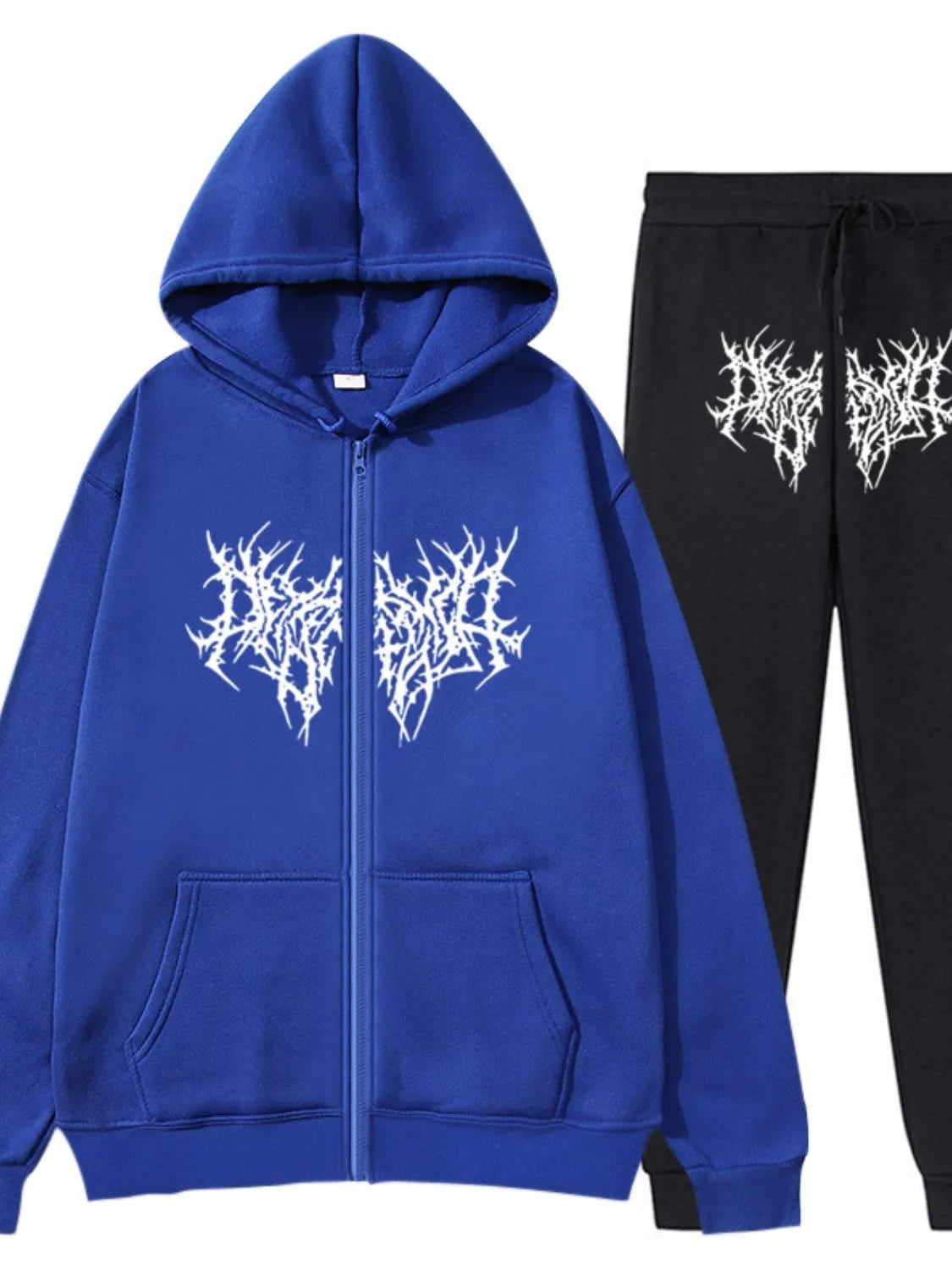 Men's Full Size Zip Up Long Sleeve Hoodie and Pants Set Plus Size
