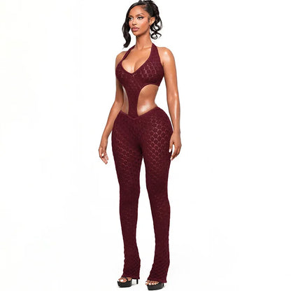 Sexy Jumpsuit Mesh See Through Hollow Out Backless Halterneck Rompers Summer 2026 Women Clothes Streetwear Skinny Jumpsuits