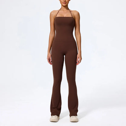 New Summer Women Sleeveless Yoga Jumpsuit Female Gym Flared Overalls Neck-hanging Backless Sportswear Sport Outfit For Woman