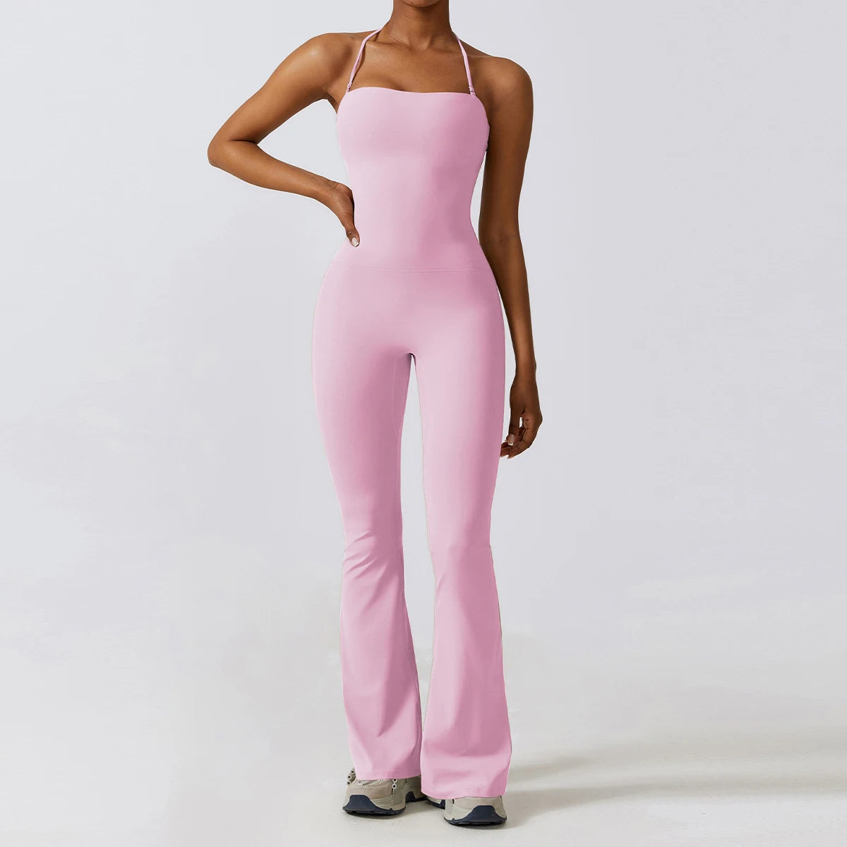 New Summer Women Sleeveless Yoga Jumpsuit Female Gym Flared Overalls Neck-hanging Backless Sportswear Sport Outfit For Woman