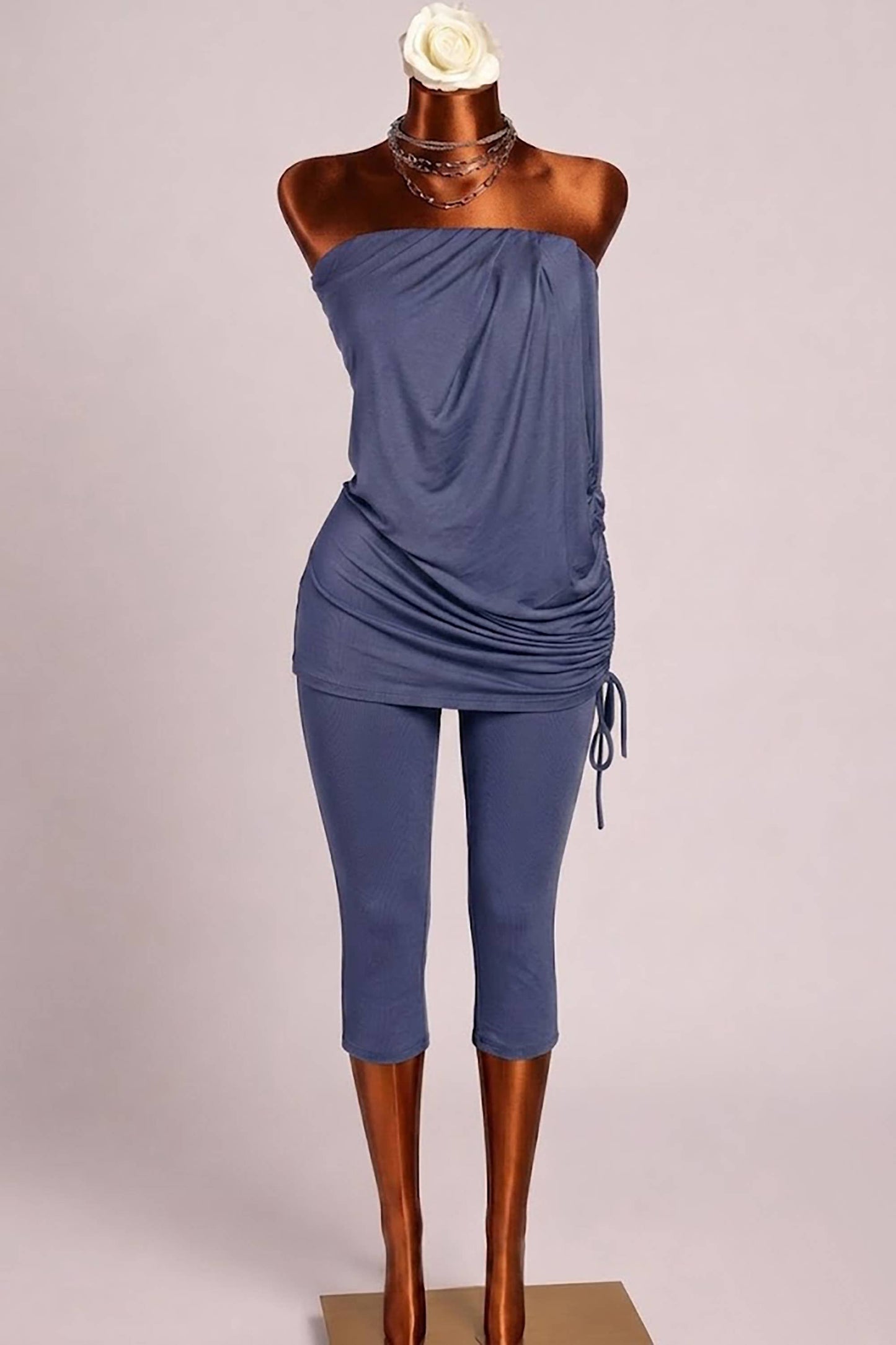 Strapless draping detailed capri jumpsuit