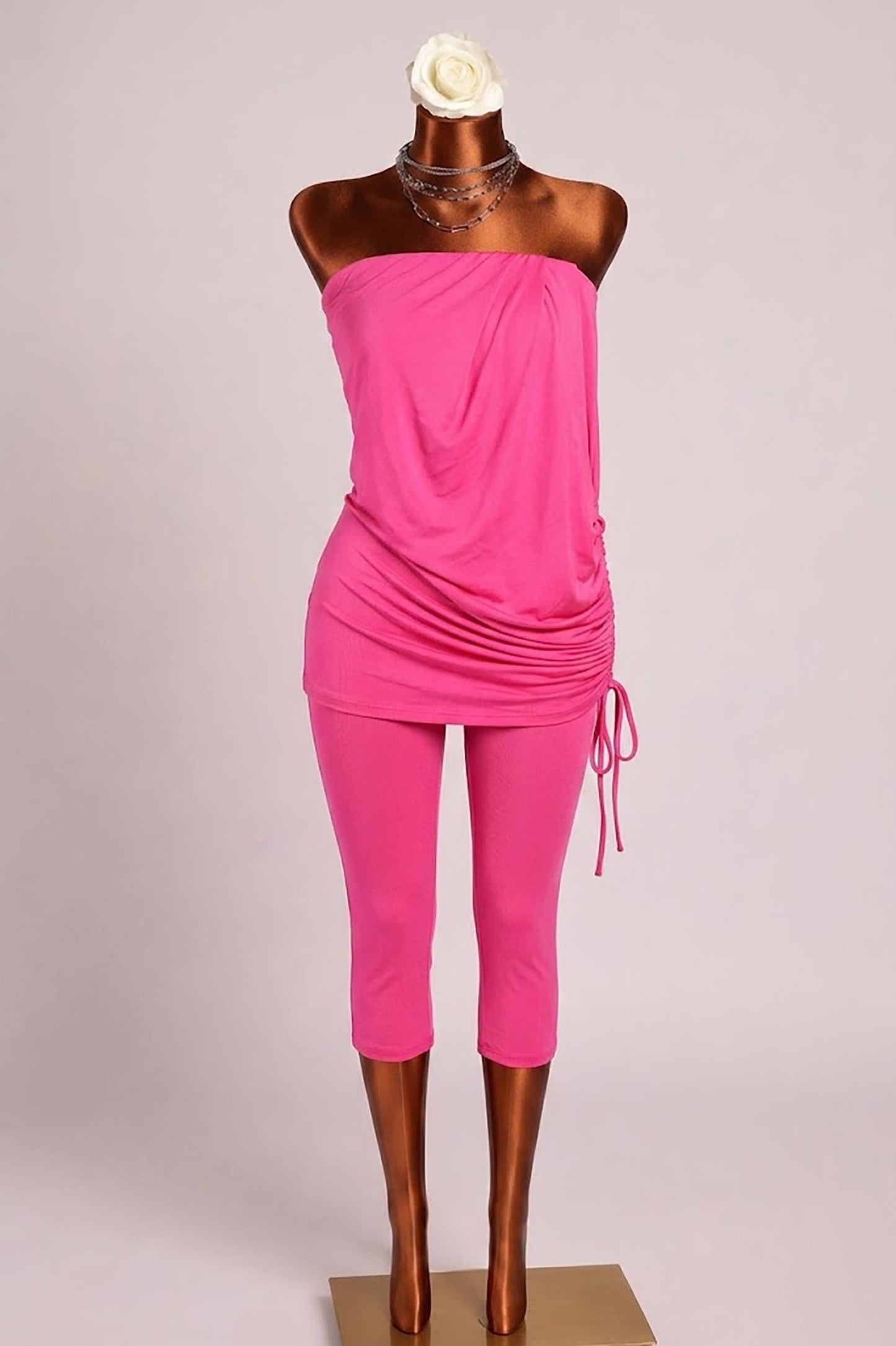 Strapless draping detailed capri jumpsuit