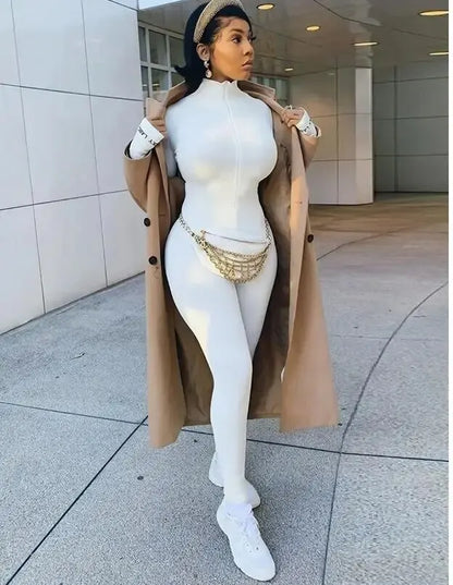 Streetwear White Knitted Sexy Bodycon Lucky Label Jumpsuit Women Overall 2024 Long Sleeve Skinny Rompers Womens Jumpsuit Female