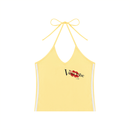 Women's Color Block Halter Crop Tank Top