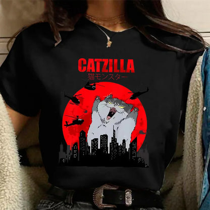 90s Funny Cute Art Japanese Cat Graphic for Cat Lover T-Shirt Graphic T Shirts Women's Clothing Fashion