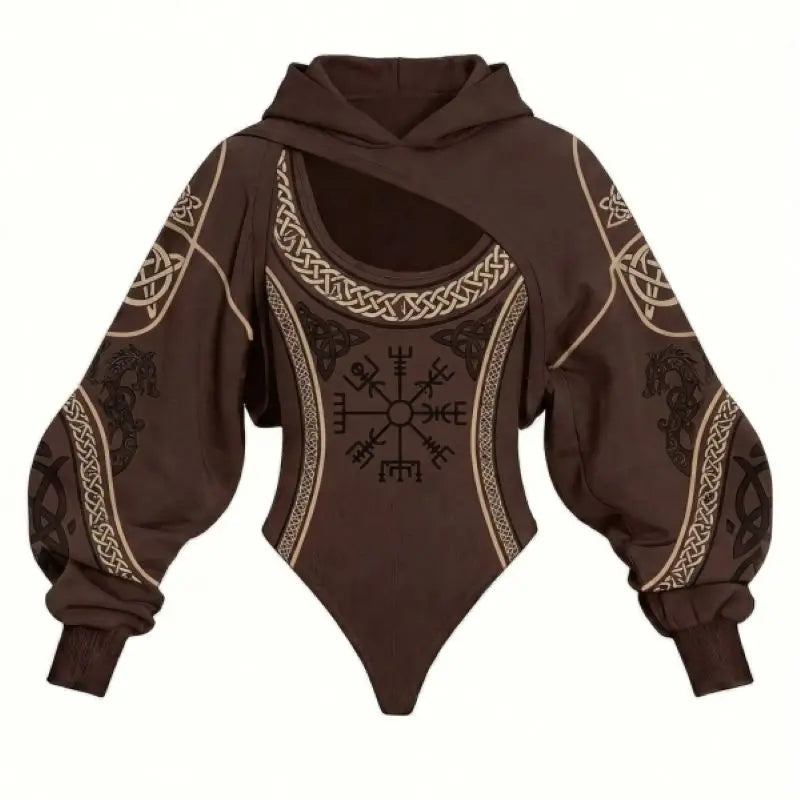 Viking Print Women's Hooded Jumpsuit Two-Piece Set Casual Daily Wear Loungewear for Home Relax Outdoor Stroll Shopping Street