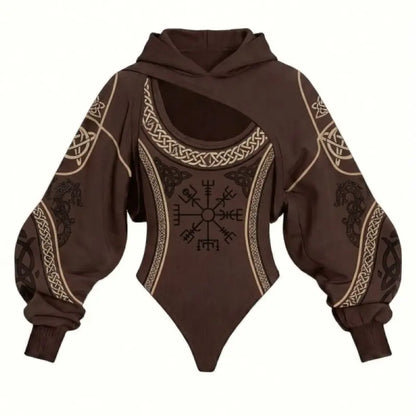 Viking Print Women's Hooded Jumpsuit Two-Piece Set Casual Daily Wear Loungewear for Home Relax Outdoor Stroll Shopping Street