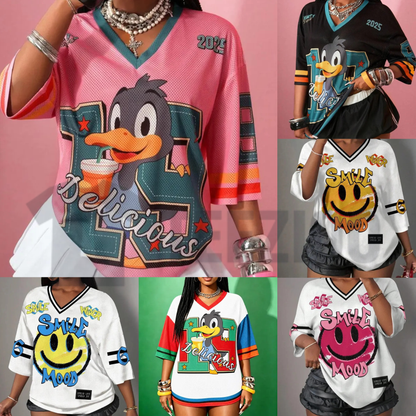 Hip-Hop Sporty Loose Mesh V-Neck Streetwear T-Shirt