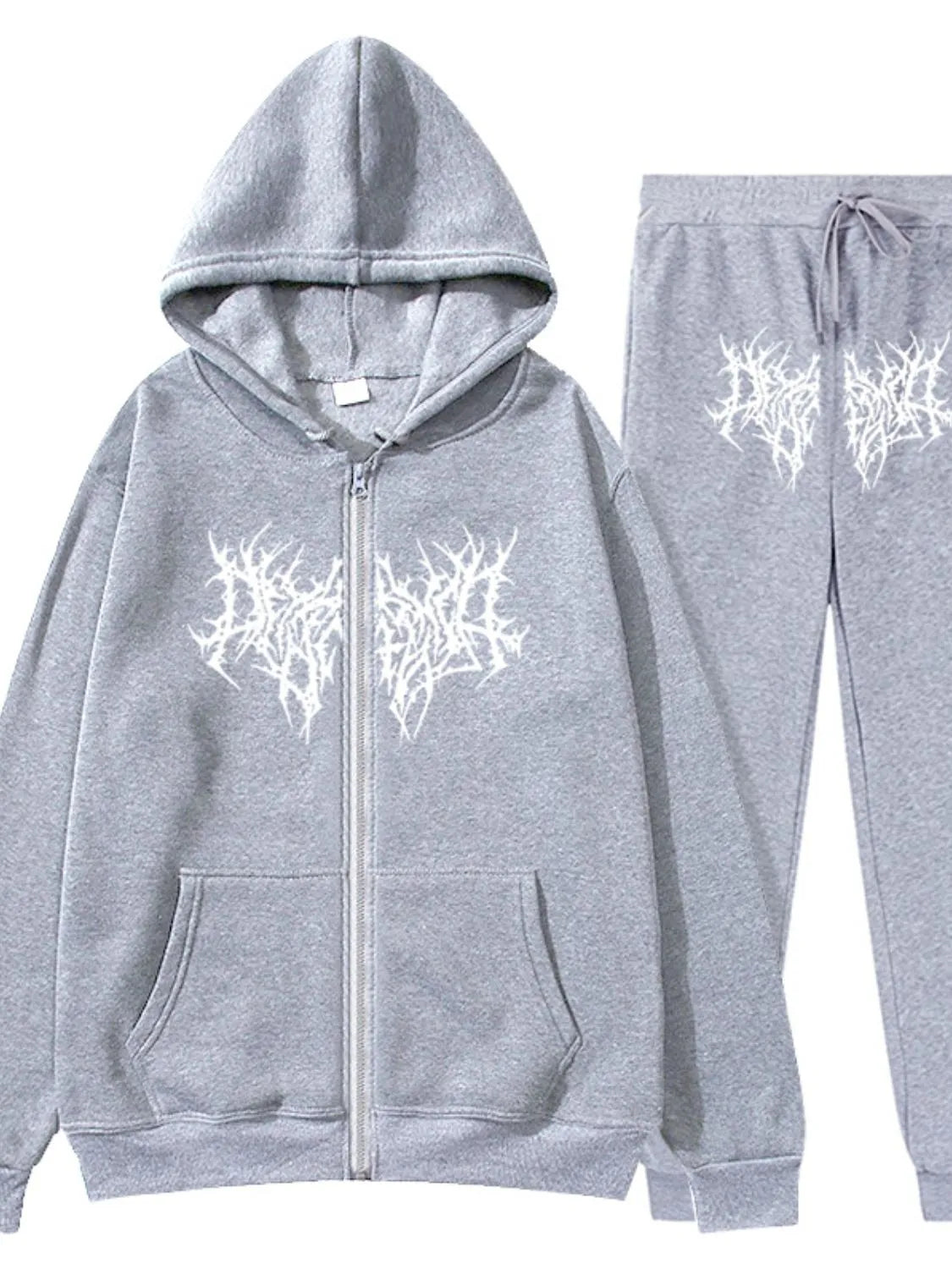 Men's Full Size Zip Up Long Sleeve Hoodie and Pants Set Plus Size