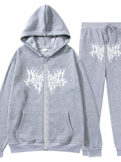Men's Full Size Zip Up Long Sleeve Hoodie and Pants Set Plus Size