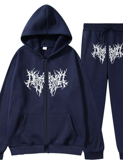 Men's Full Size Zip Up Long Sleeve Hoodie and Pants Set Plus Size