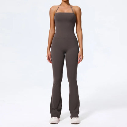 New Summer Women Sleeveless Yoga Jumpsuit Female Gym Flared Overalls Neck-hanging Backless Sportswear Sport Outfit For Woman