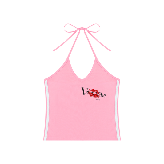 Women's Color Block Halter Crop Tank Top