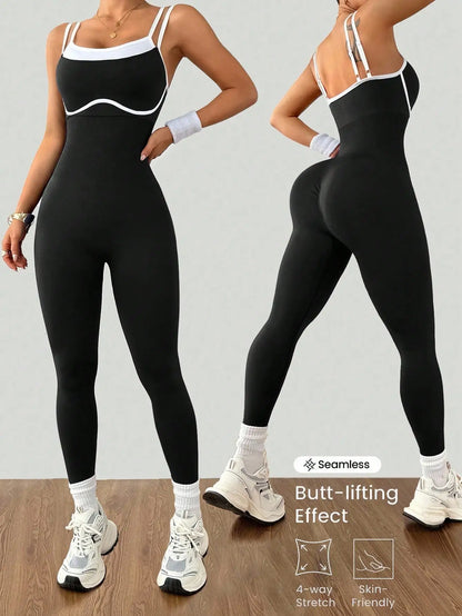 Women's Quick-Dry Fitness Yoga Bodysuit Tight Outdoor Sports One-Piece Comfortable Yoga Top for Active Wear