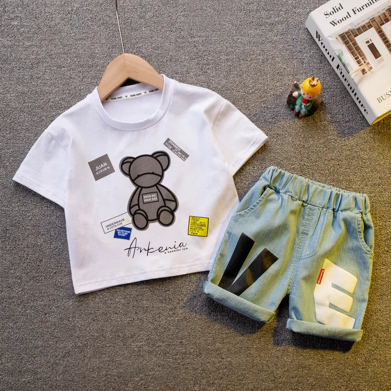 Cotton Fashion Baby Boys Clothing Sets Korean Version Little Kids Short Sleeves Clothes Suits Summer
