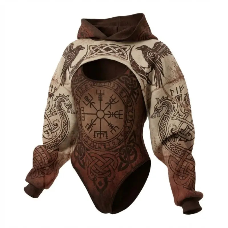 Viking Print Women's Hooded Jumpsuit Two-Piece Set Casual Daily Wear Loungewear for Home Relax Outdoor Stroll Shopping Street