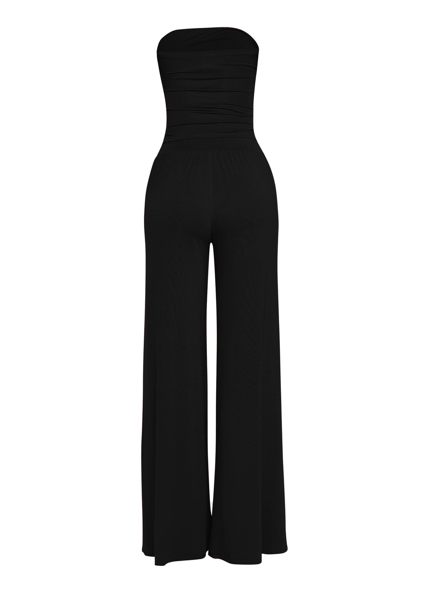Tie detailed tube top and wide leg pant set