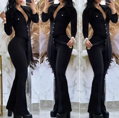 Jumpsuit Women 2023 Autumn Fashion Button Casual Turn-Down Collar Long Sleeve Skinny Bootcut Jumpsuit with Belt Y2K Streetwear
