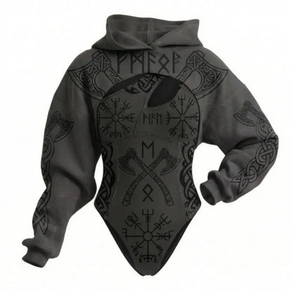 Viking Print Women's Hooded Jumpsuit Two-Piece Set Casual Daily Wear Loungewear for Home Relax Outdoor Stroll Shopping Street