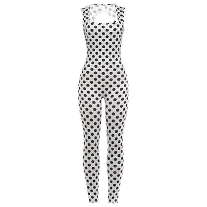 KEXU Women Summer Sexy Backless Sleeveless Polka Dot Printed Jumpsuit High Stretch One Piece Romper Beach Club Daily Party Wear
