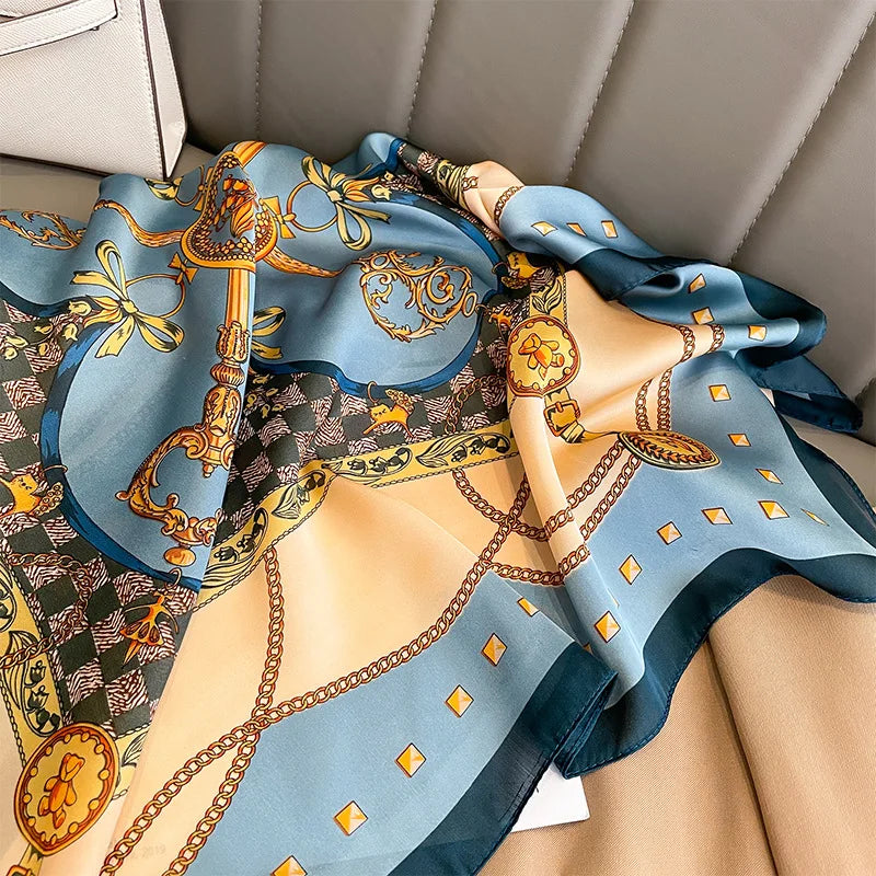 70cm Chain Pattern Scarf Universal Imitation Silk High-end Square Scarf Clothing Accessories Kerchief Shawl Protection Headscarf