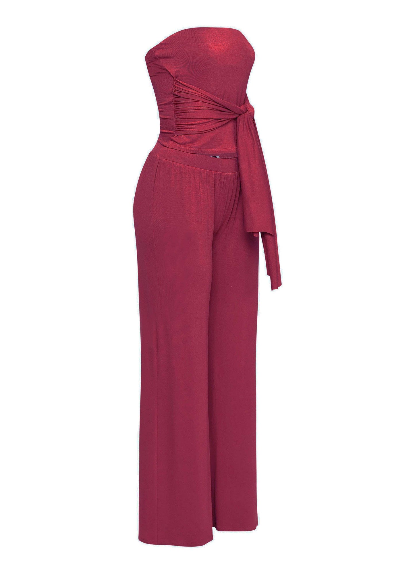 Tie detailed tube top and wide leg pant set