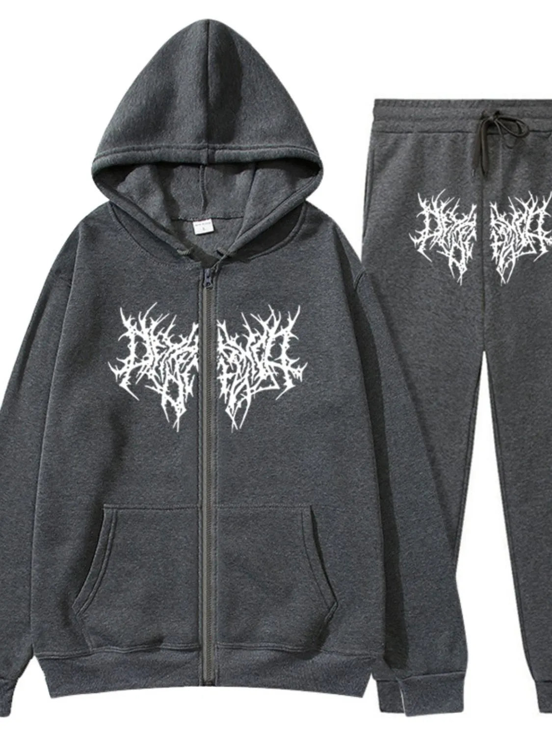 Men's Full Size Zip Up Long Sleeve Hoodie and Pants Set Plus Size
