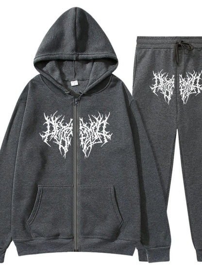 Men's Full Size Zip Up Long Sleeve Hoodie and Pants Set Plus Size