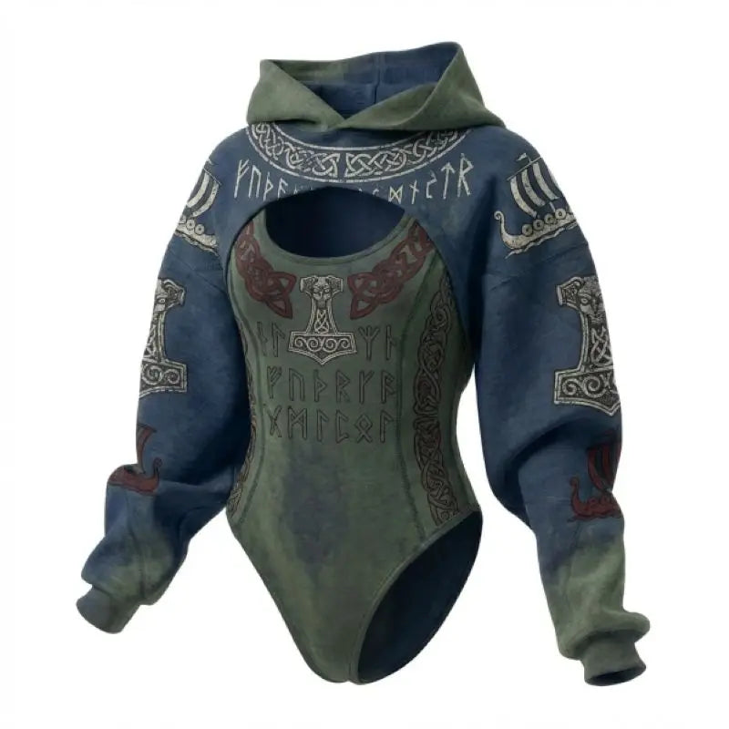 Viking Print Women's Hooded Jumpsuit Two-Piece Set Casual Daily Wear Loungewear for Home Relax Outdoor Stroll Shopping Street