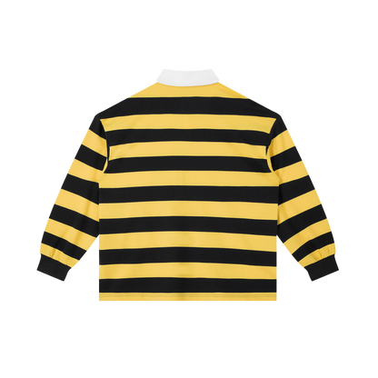 404ASTERISKS Collared Color Block Stripe Polo Shirt Streetwear