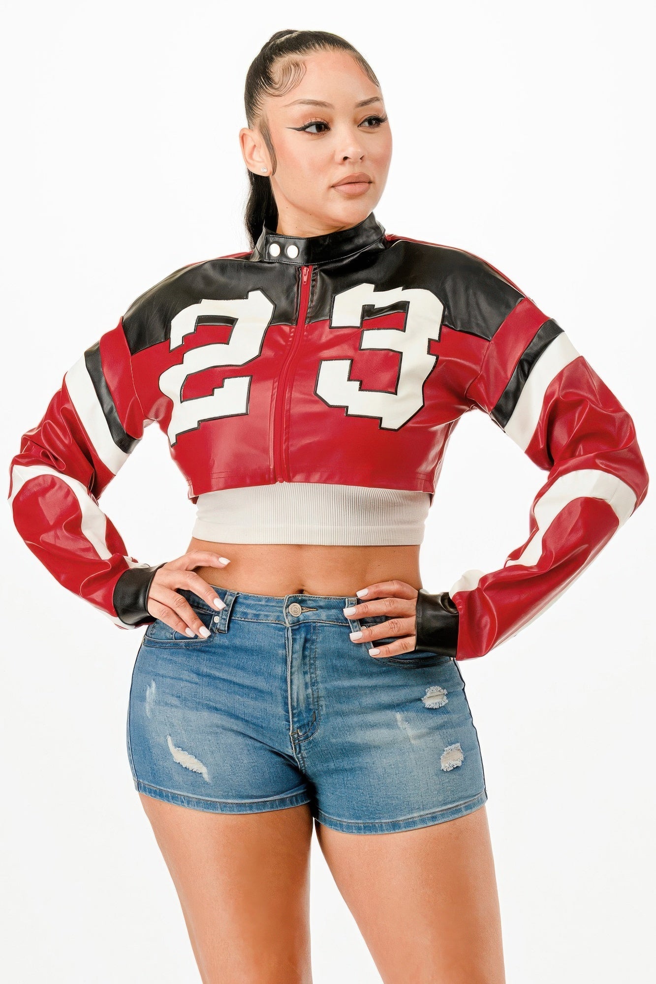 **Women's Cropped Moto Jacket – Trendy Zip-Up Biker Jacket for Casual Streetwear**