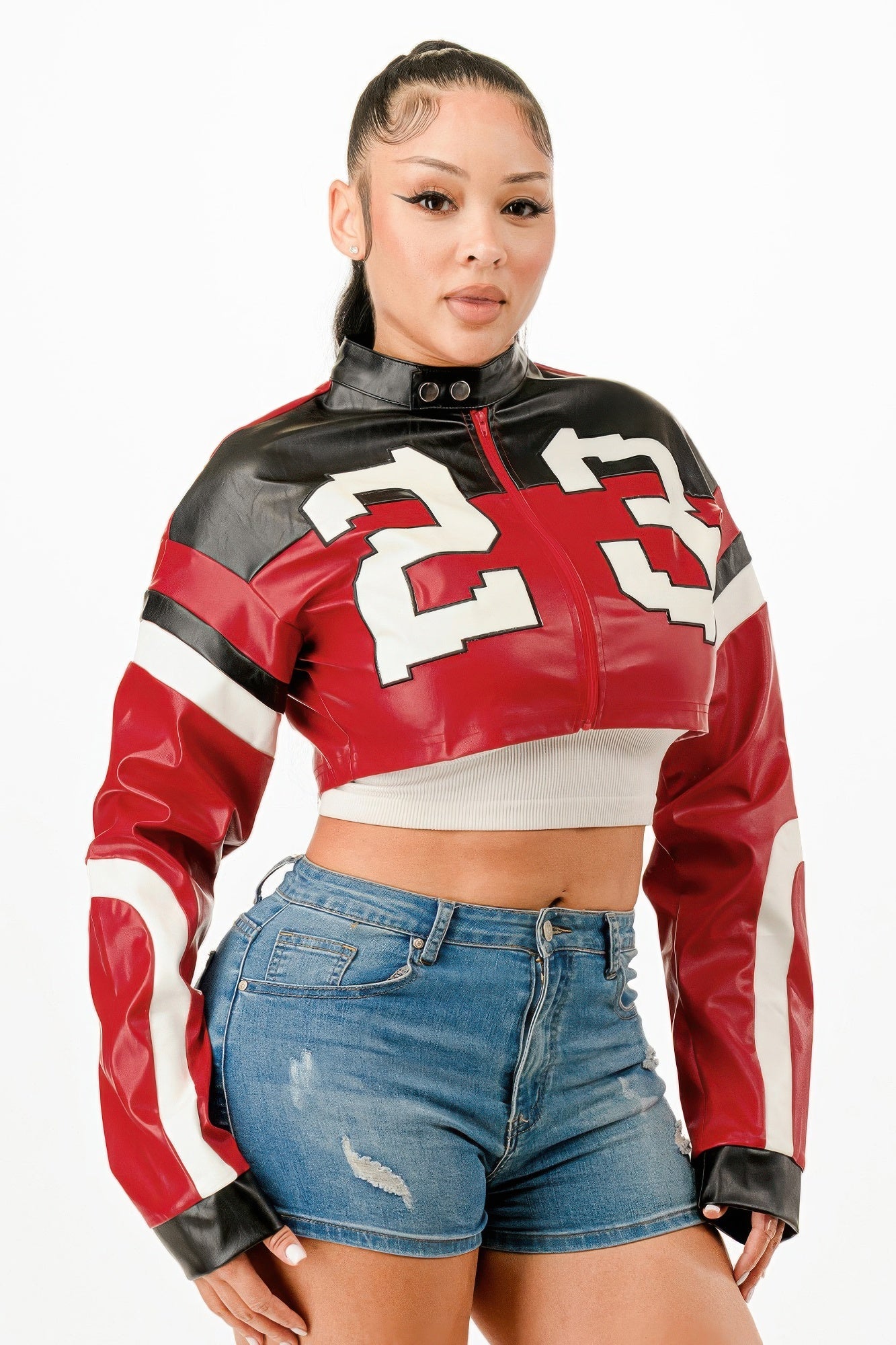 **Women's Cropped Moto Jacket – Trendy Zip-Up Biker Jacket for Casual Streetwear**