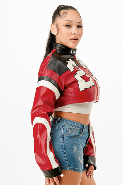 **Women's Cropped Moto Jacket – Trendy Zip-Up Biker Jacket for Casual Streetwear**