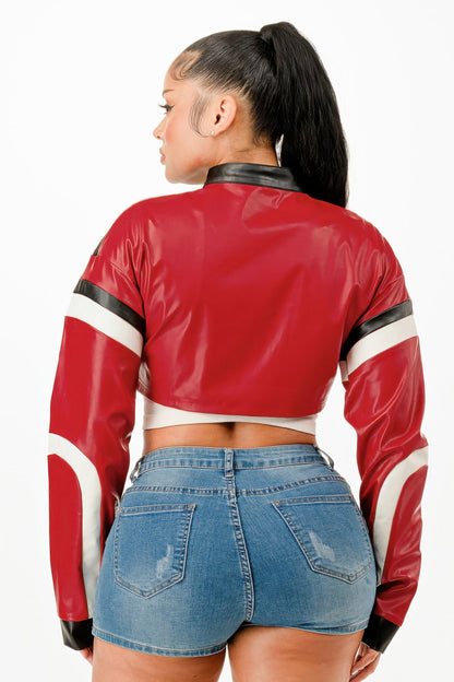 **Women's Cropped Moto Jacket – Trendy Zip-Up Biker Jacket for Casual Streetwear**