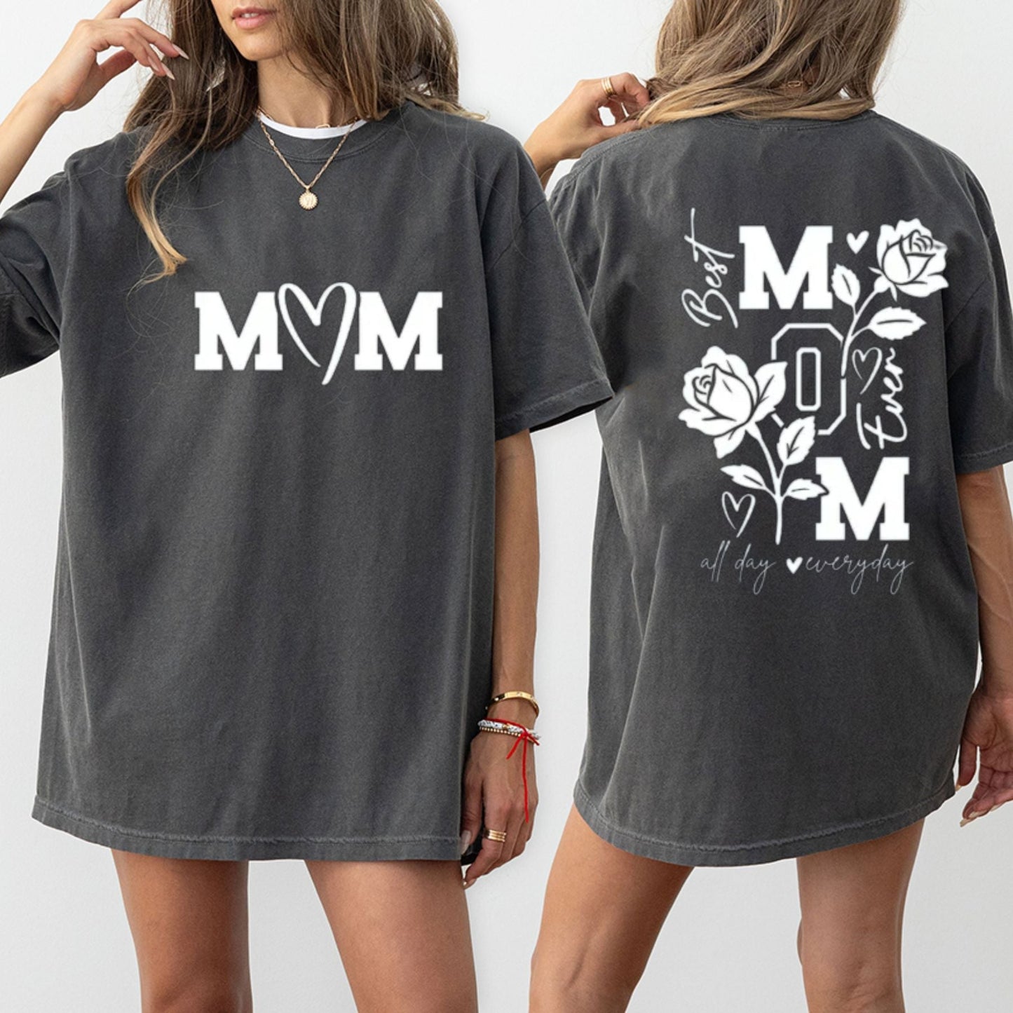 "MOM All Day Every Day" T-Shirt – Vintage Washed Motherhood Graphic Tee, Retro Aesthetic Streetwear Mom Life Top