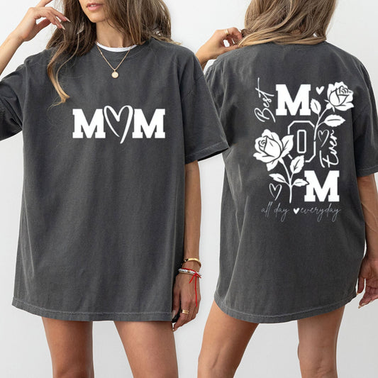 "MOM All Day Every Day" T-Shirt – Vintage Washed Motherhood Graphic Tee, Retro Aesthetic Streetwear Mom Life Top
