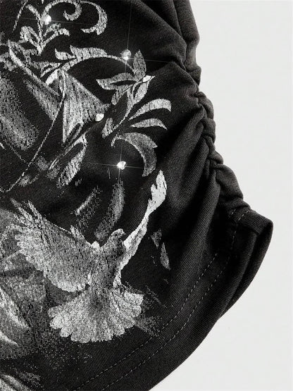 Women Gothic Print Tube Top Summer Y2K Clothes Sleeveless Off the Soulder Crop Top Streetwear