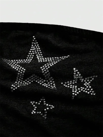 Rhinestones Star Pattern Tube Top for Women Sexy Off the Shoulder Ruched Crop Top Summer Y2K Clothes Streetwear