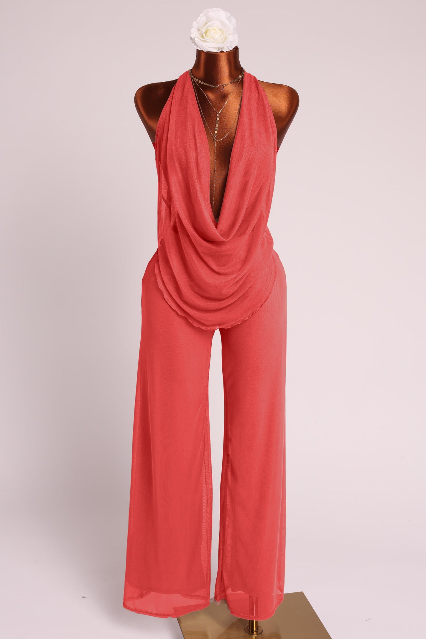 Deep cowl neck sleeveless top & pants set