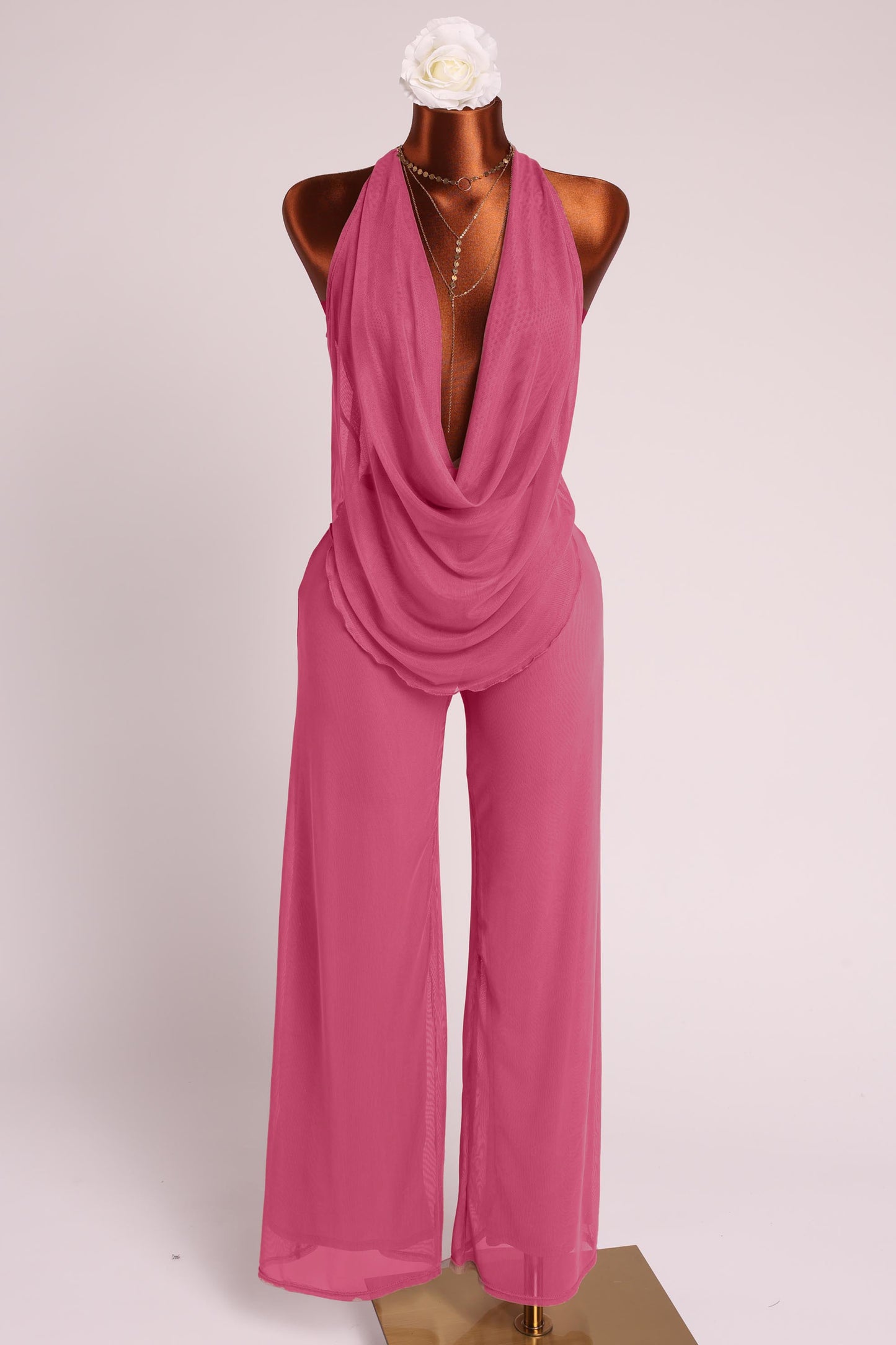 Deep cowl neck sleeveless top & pants set