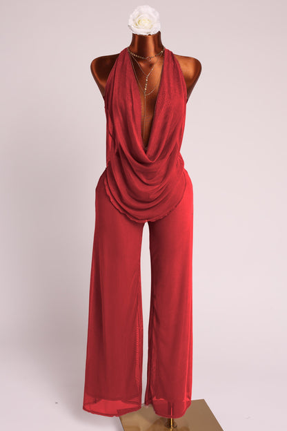 Deep cowl neck sleeveless top & pants set