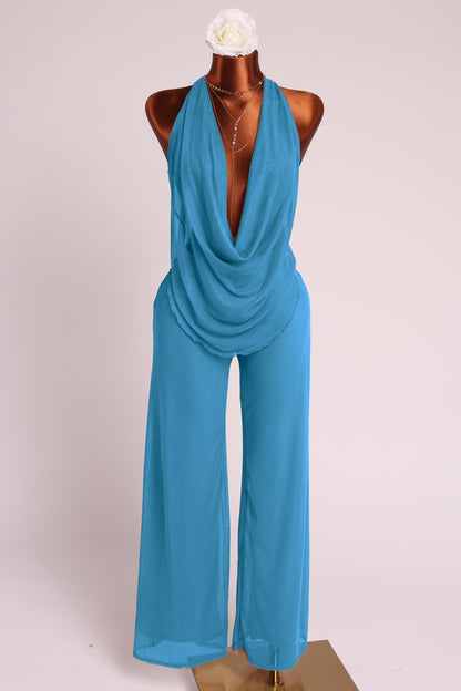 Deep cowl neck sleeveless top & pants set