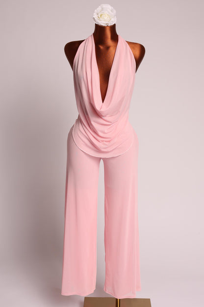 Deep cowl neck sleeveless top & pants set