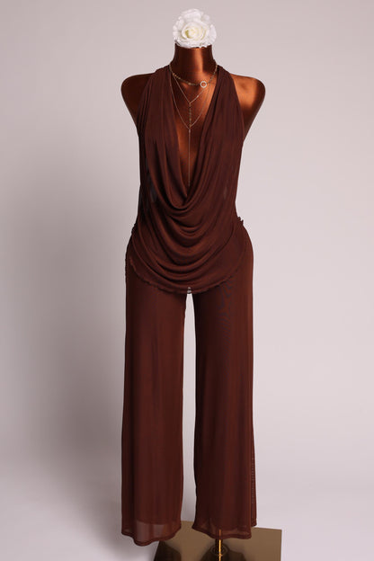 Deep cowl neck sleeveless top & pants set