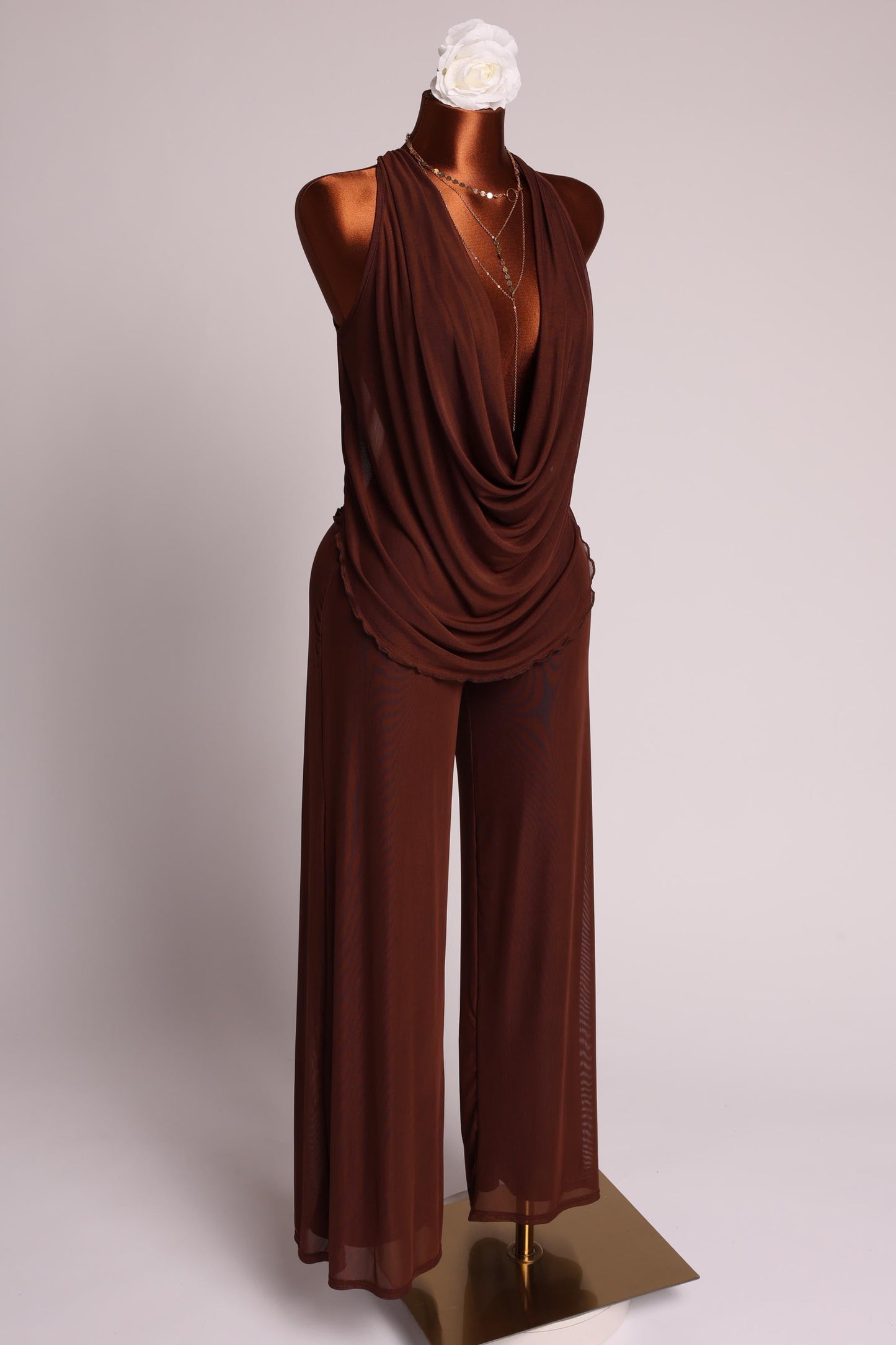 Deep cowl neck sleeveless top & pants set