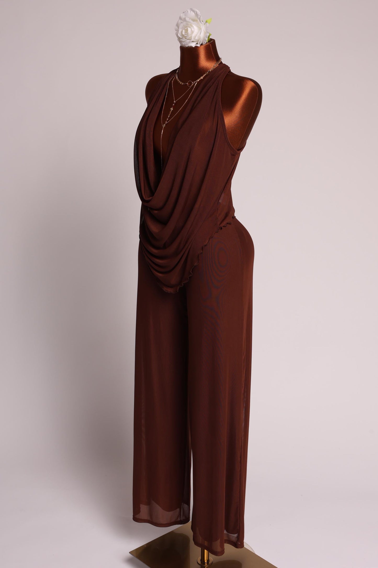 Deep cowl neck sleeveless top & pants set