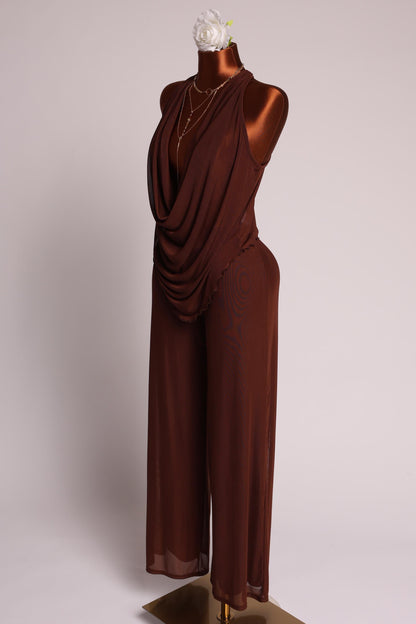 Deep cowl neck sleeveless top & pants set