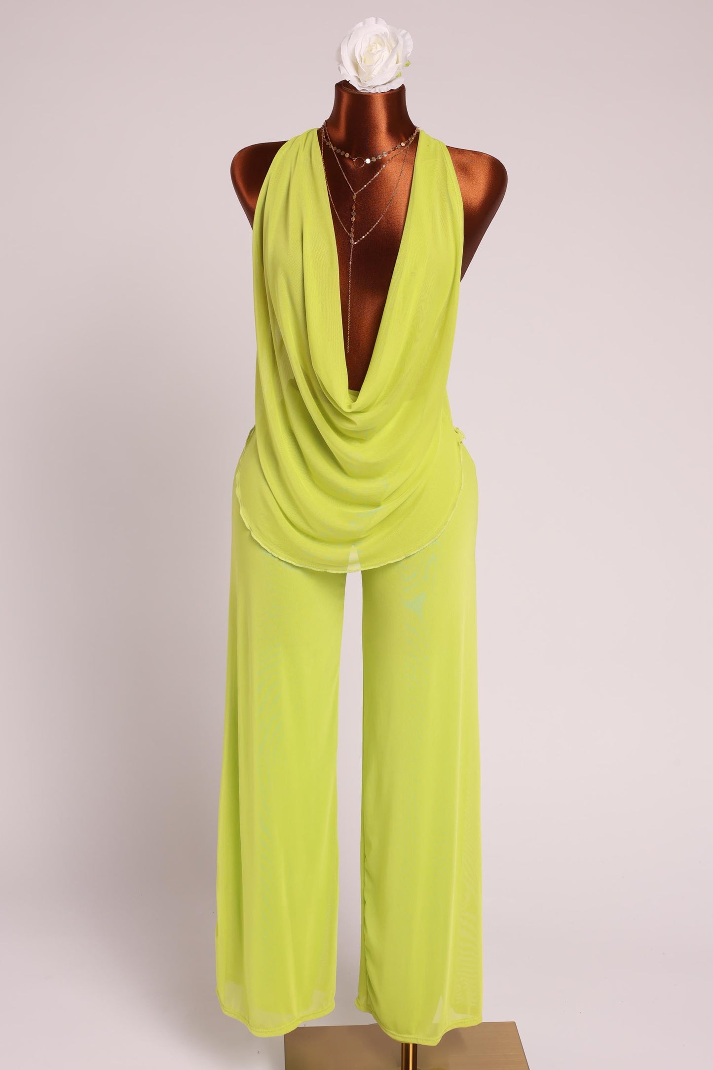 Deep cowl neck sleeveless top & pants set